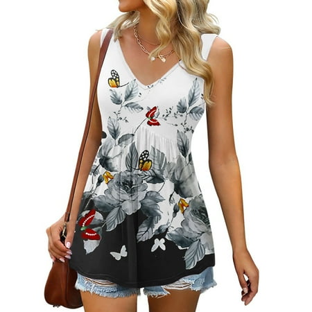 

Simplmasygenix Cami Workout Tank Tops Fashion Loose Summer V-Neck Sleeveless Print Casual Tank Top Blouse