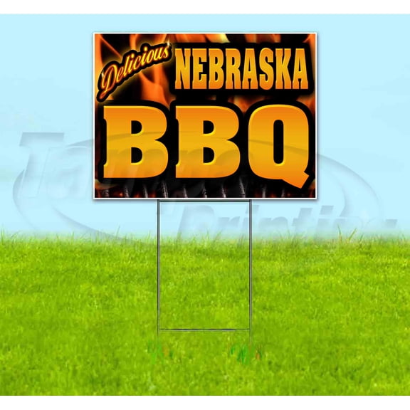 Nebraska BBQ (18" x 24") Yard Sign, Includes Metal Step Stake