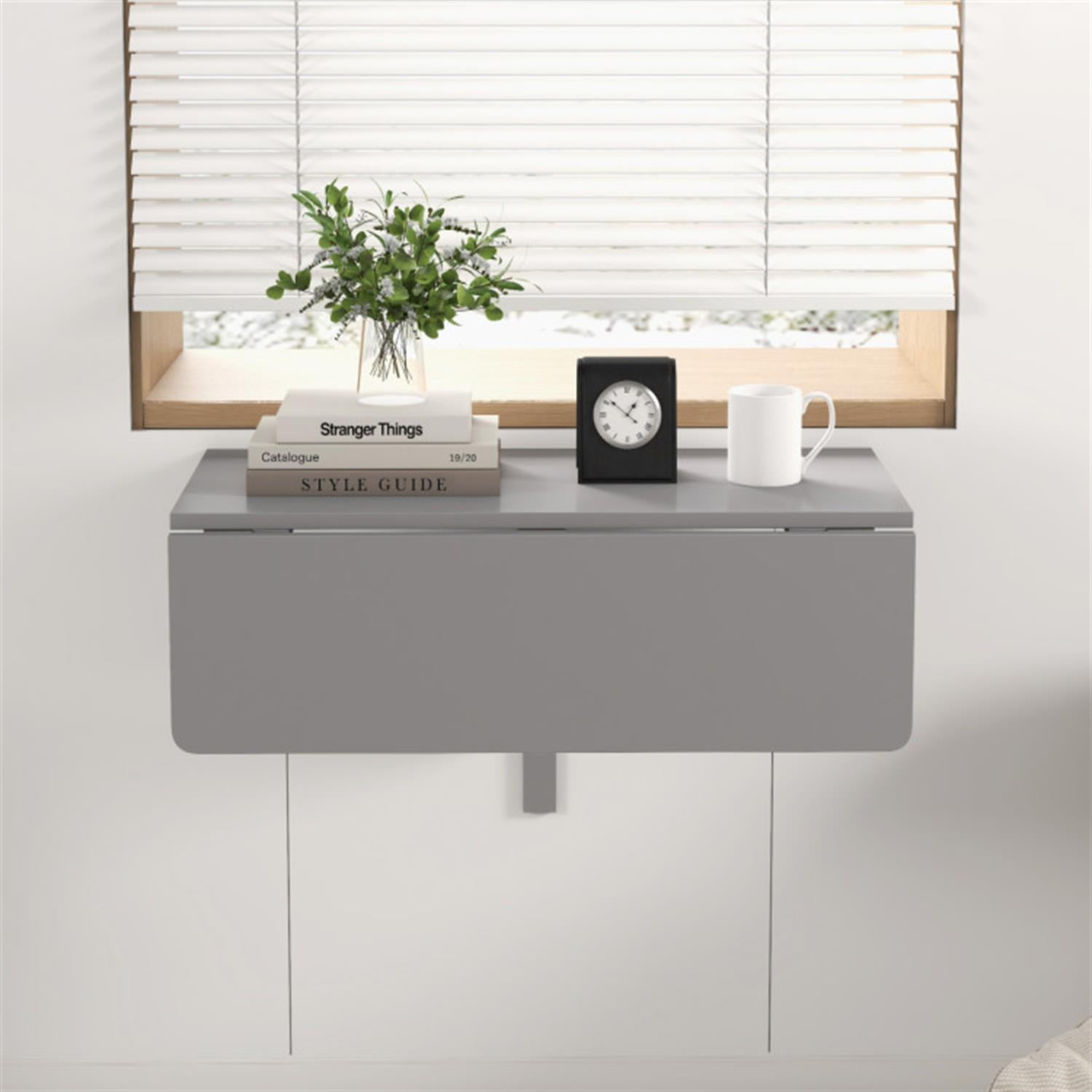 Demi Bonn 31.5" Wall Mounted Folding Table for Small Spaces, Laptop Workstation Desk for Laptops, Books, Tablets, and Art, Gray
