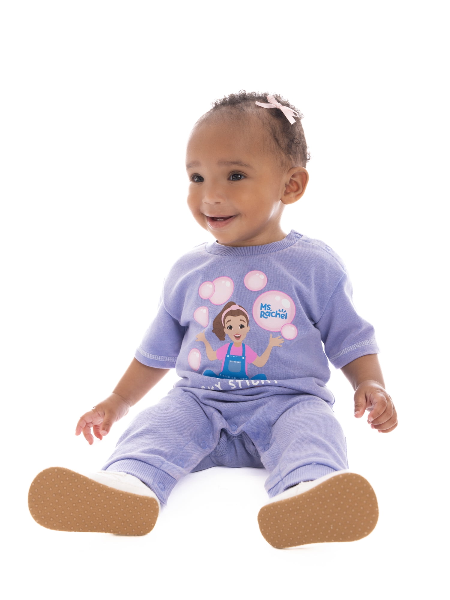 Ms. Rachel Baby Girls' Graphic Romper with Short Sleeves, Sizes 0/3M- 24M