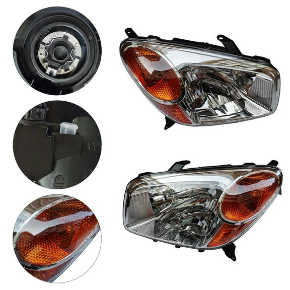 TFCFL For 2004 2005 Toyota Rav4 Headlight Assembly Left & Right Pair Halogen Headlamps Black Housing