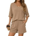 thumbnail image 3 of PRETTYGARDEN Womens 2 Piece Sets Oversized Vneck Half Sleeve Tops Shorts Lounge Set Casual Summer Travel Beach Outfits, 3 of 9