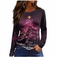 thumbnail image 2 of Lopecy-Sta Women's Christmas Tree Graphic Print Crew Neck Long Sleeve Top, Loose Casual Holiday T-Shirt for Party Daily Wear Wine L, 2 of 5