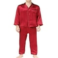 thumbnail image 4 of Mens Silk Satin Pajamas Sets Long Sleeve Button Down Tops+Pants Loungewear Plus Size, 4 of 6