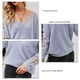 thumbnail image 5 of Suéter con cuello en V y hombros descubiertos para mujer, suéter de encaje de Color puro de manga larga para invierno, gris L, 5 of 7