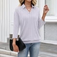 thumbnail image 6 of Womens 3/4 Sleeve Polo Shirts Collared V Neck Business Blouses Banded Bottom Casual Tops Purple 3XL, 6 of 7