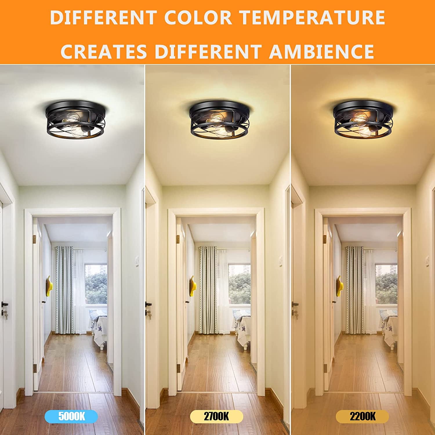 Pynsseu Farmhouse Flush Mount Ceiling Light, Oil Rubbed Black, Set of 2 with A19 LED Bulbs for Hallway, Bedroom