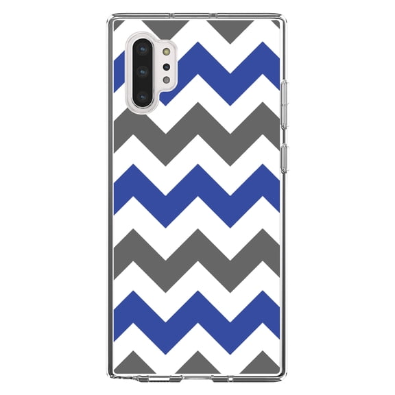 DistinctInk Clear Shockproof Hybrid Case for Galaxy Note 10 PLUS (6.8" Screen) - TPU Bumper, Acrylic Back, Tempered Glass Screen Protector - Blue Grey Stripes - Stripes Pattern