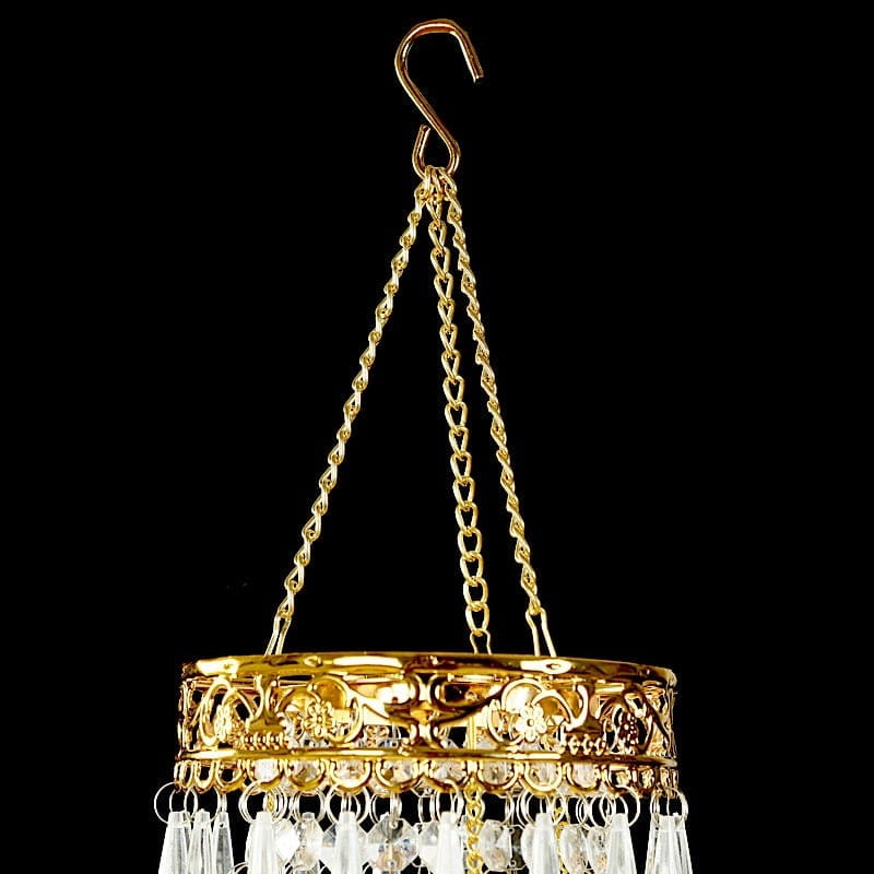 BalsaCircle 2 feet Clear Beaded Crystal Chandelier with Gold Ornate Metal Frame Home Party Wedding Reception Event Decorations Supplies