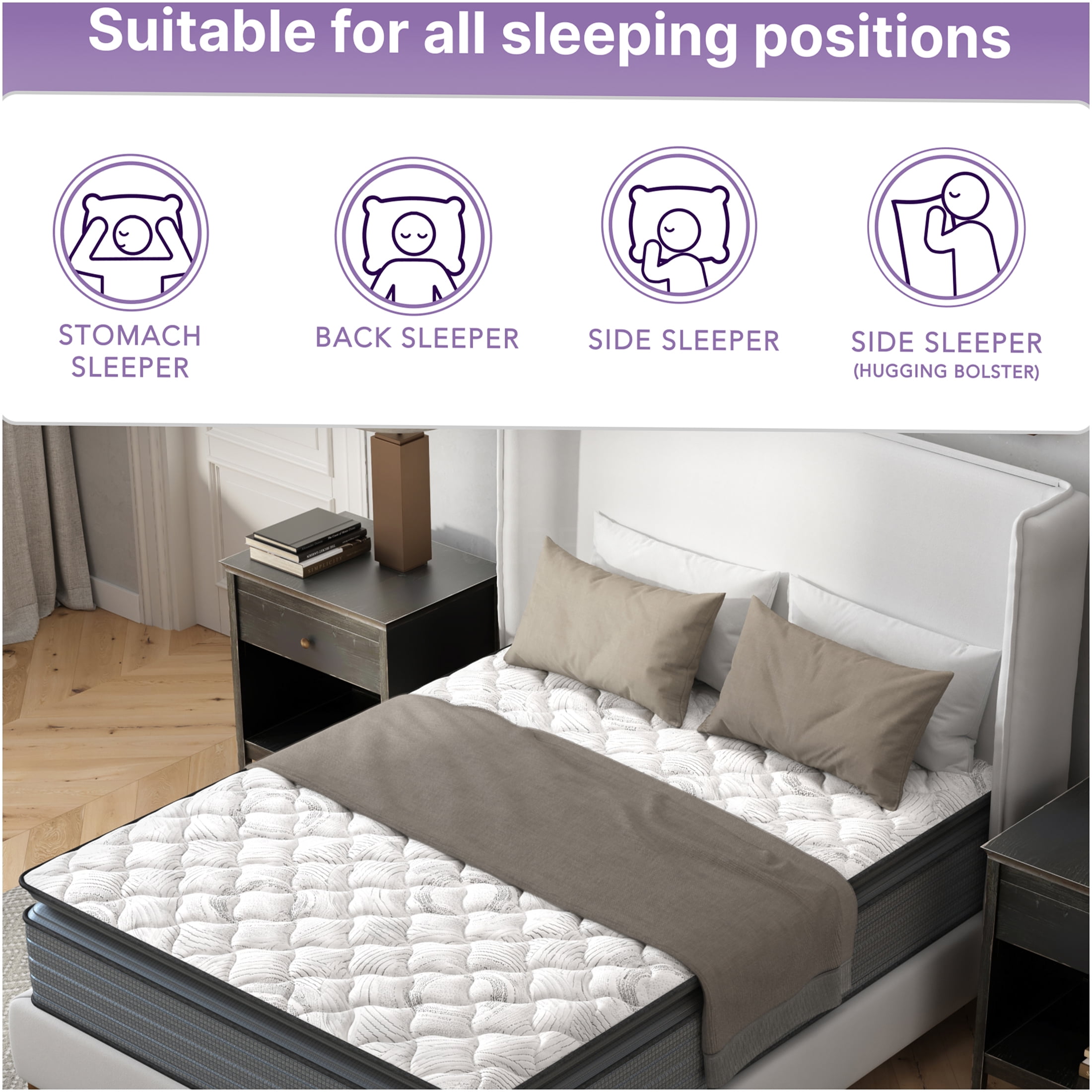JERFIT 14 Inch Twin XL Hybrid Mattress, Medium Firm Gel Memory Foam Pocket Innerspring, Cooling Pillow Top, CertiPUR-US Certified, Motion Isolation, Pressure Relief