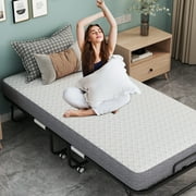Folding Bed with Mattress 75 x 38 Twin Folded Bed, Rollaway Guest Bed Portable Foldable Extra Bed for Adults Daybed with 5 Memory Foam Mattress Space-Saving Sturdy Metal Grid Frame