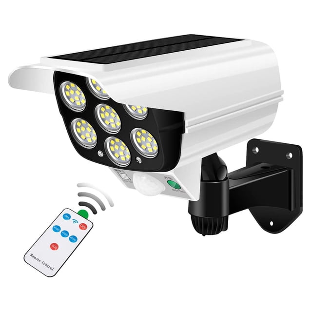 Luz de cámara de vigilancia falsa con sensor de movimiento para exteriores con luces solares LED