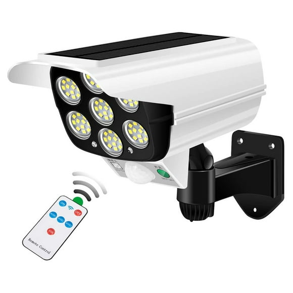 LED Solar Lights Outdoor Motion Sensor Fake Surveillance Camera Light 2000 Lumens 77 LED Beads