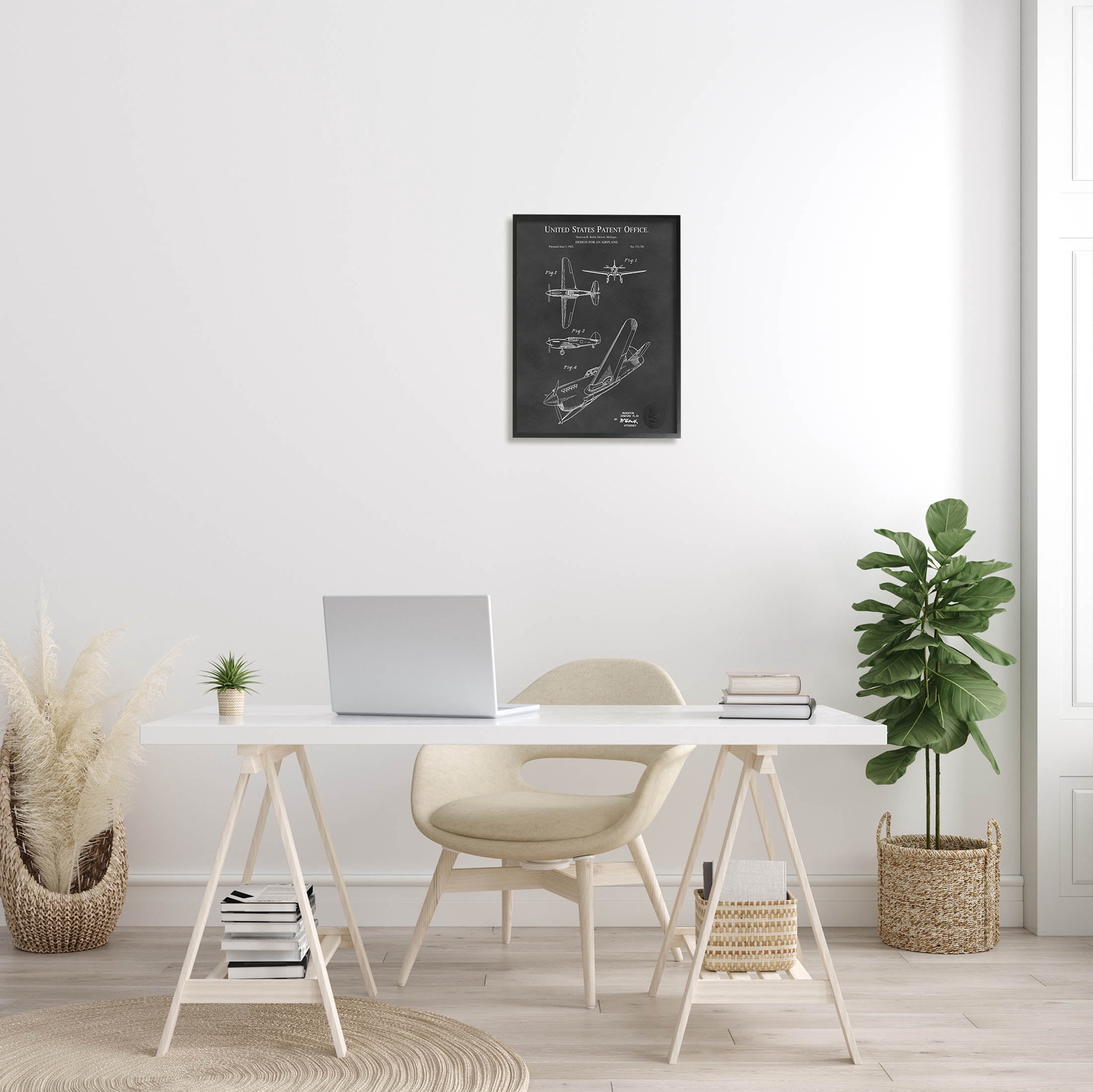 Stupell Industries Detailed Aircraft Blueprint Chart Graphic Art Black Framed Art Print Wall Art, Design by Karl Hronek