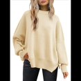 thumbnail image 1 of Suéteres de Murciélago Extragrandes para Mujer, Conjuntos de Otoño 2025, Suéteres de Cuello Redondo de Punto con Abertura Lateral, Tops de Moda. Albaricoque L, 1 of 7