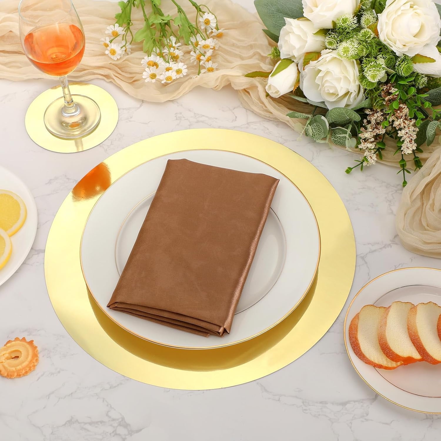 50 Pieces Gold Paper Placemats,Bexikou 13" Round Disposable Glitter Table Mats,Mirror Foil Decorative Place Mats for Wedding Holiday Party Christmas Dining Table Decor