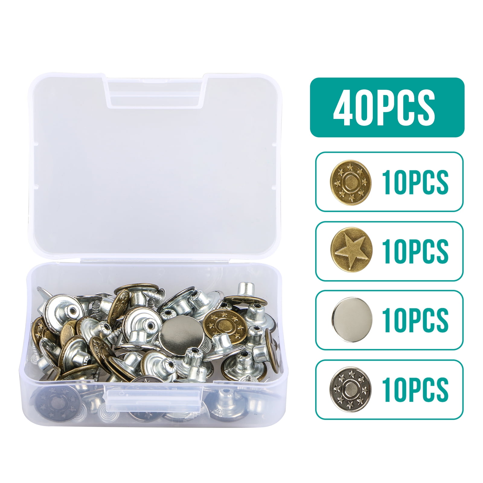 40 Sets Jeans Metal Tack Snap Buttons Replacement Repair Sewing Pants w/Box 17mm 