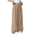 thumbnail image 2 of Women Drawstring Striped Pants Loose Wide Leg Trousers Casual Low Waist Pants Comfy Lounge Pants Khaki Blue Stripe S, 2 of 10