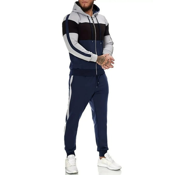 CUBECIRCLE Sweatsuits for Men Set 2 piece Athletic Jogging Suits Zip up Track Suit Men's Color Block Set with Zip-up Hoodie