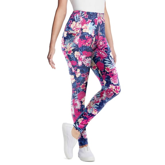 Woman Within Plus Size Women’S Plus-Size Stretch-Cotton Knit Pull-On Printed Pocket Leggings
