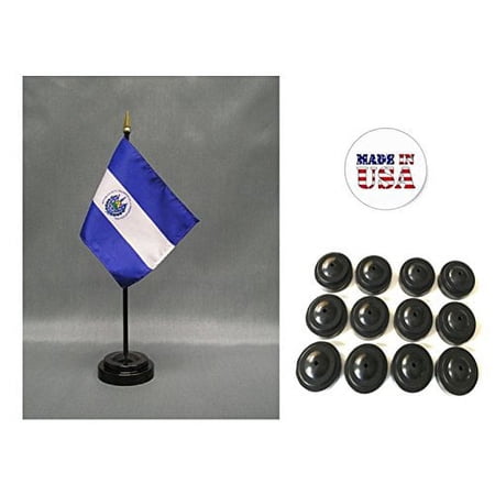 Box of 12 El Salvador 4"x6" Miniature Desk & Table Flags Includes 12 Flag Stands & 12 Salvadoran Small Mini Stick Flags
