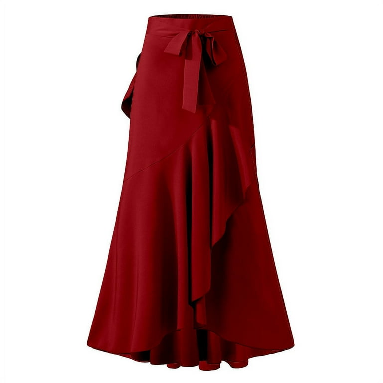 Jzuxvd Women s High Waisted Skirts Waist Skirt Ruffle Hem Backless Elastic Prom Fishtail Skirt Black 4XL Walmart