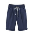 thumbnail image 1 of QAFOPEH Women Solid Color Casual Drawstring Elastic Waist Knee-Length Shorts, 1 of 2