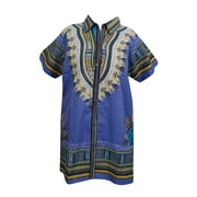 Mogul Button Front Tunic Dress Cotton Dashiki Print Traditional Short Sleeves Top