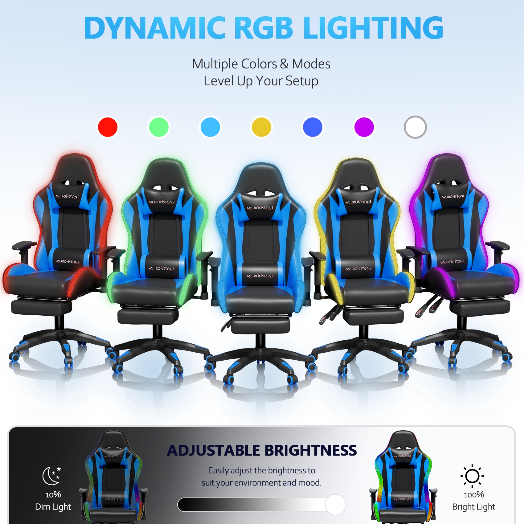 Mr IRONSTONE RGB Gaming Chair with Bluetooth, Blue/Black photo 7