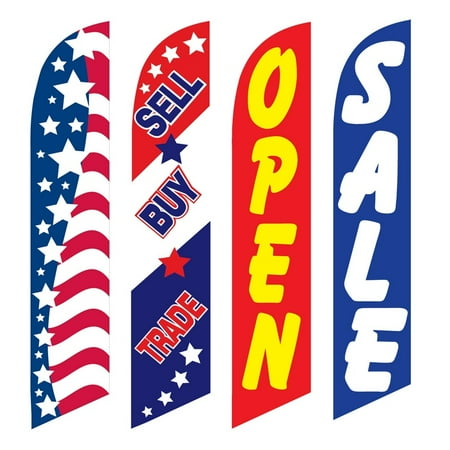 4 Advertising Swooper Flags Patriotic Sell Buy Trade Open Sale