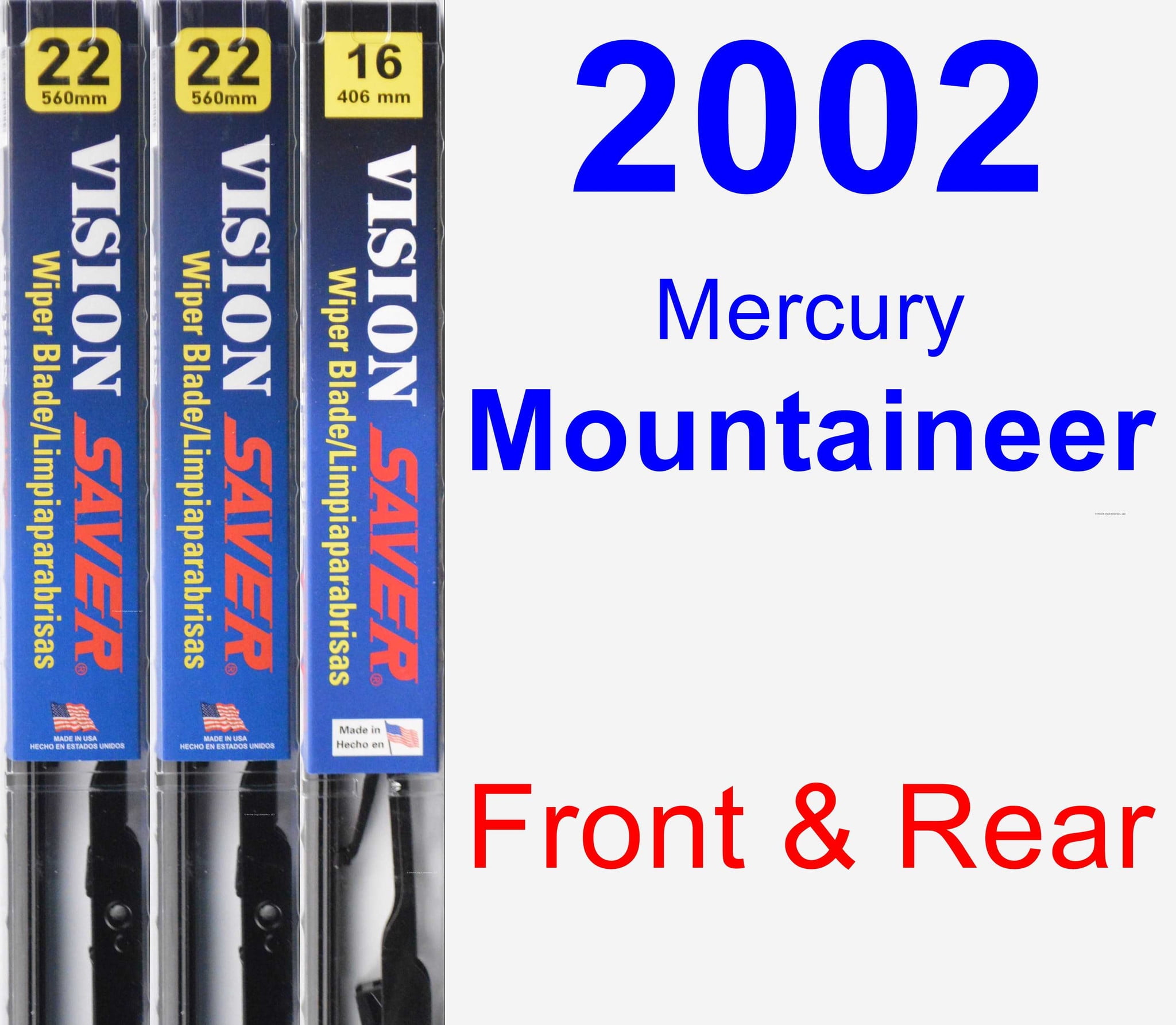 2002 Mercury Mountaineer Wiper Blade Set/Kit (Front & Rear) (3 Blades