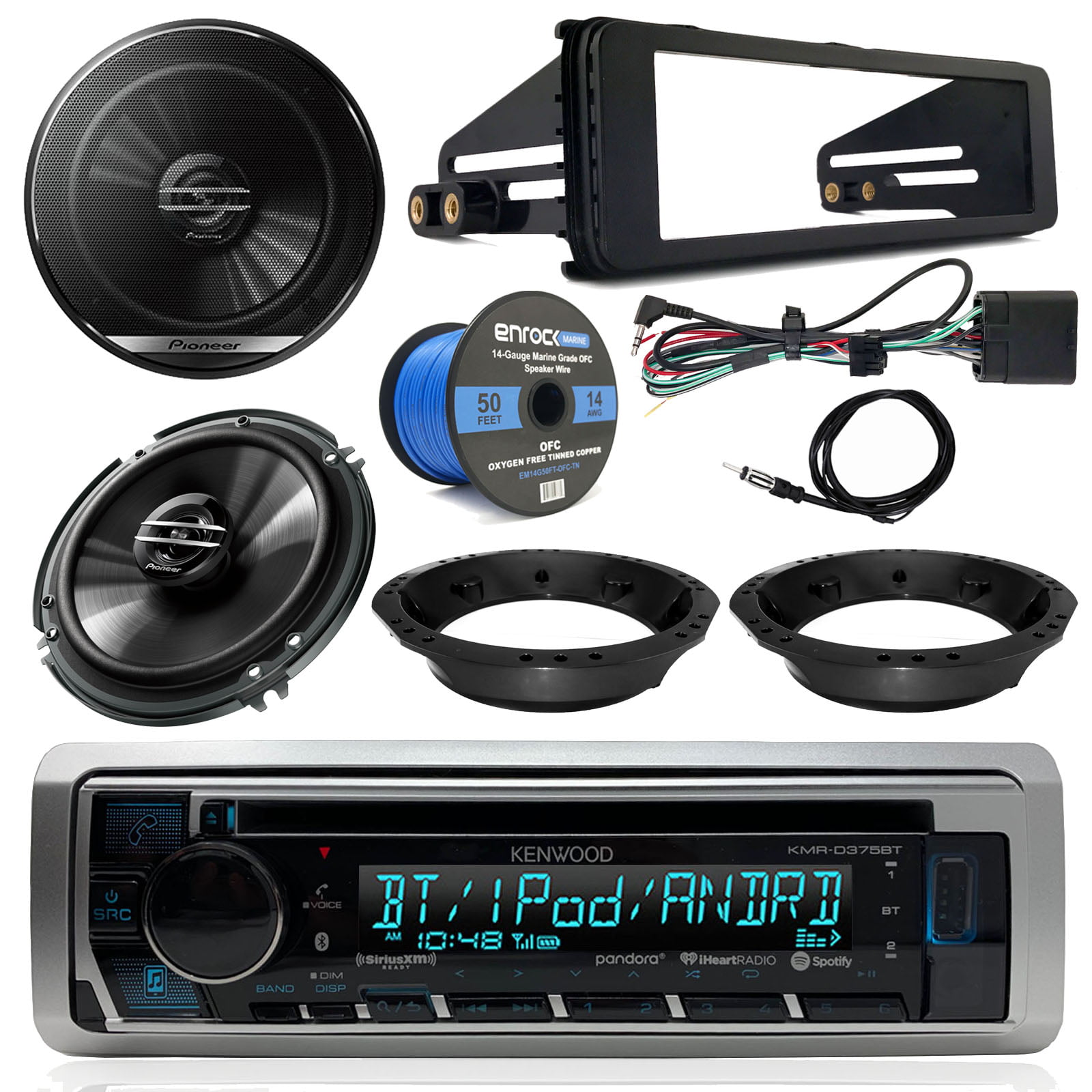 Amp Bluetooth Pioneer CD Radio 6.5"Speaker Set Harley 98-13 Adapter Radio Kit