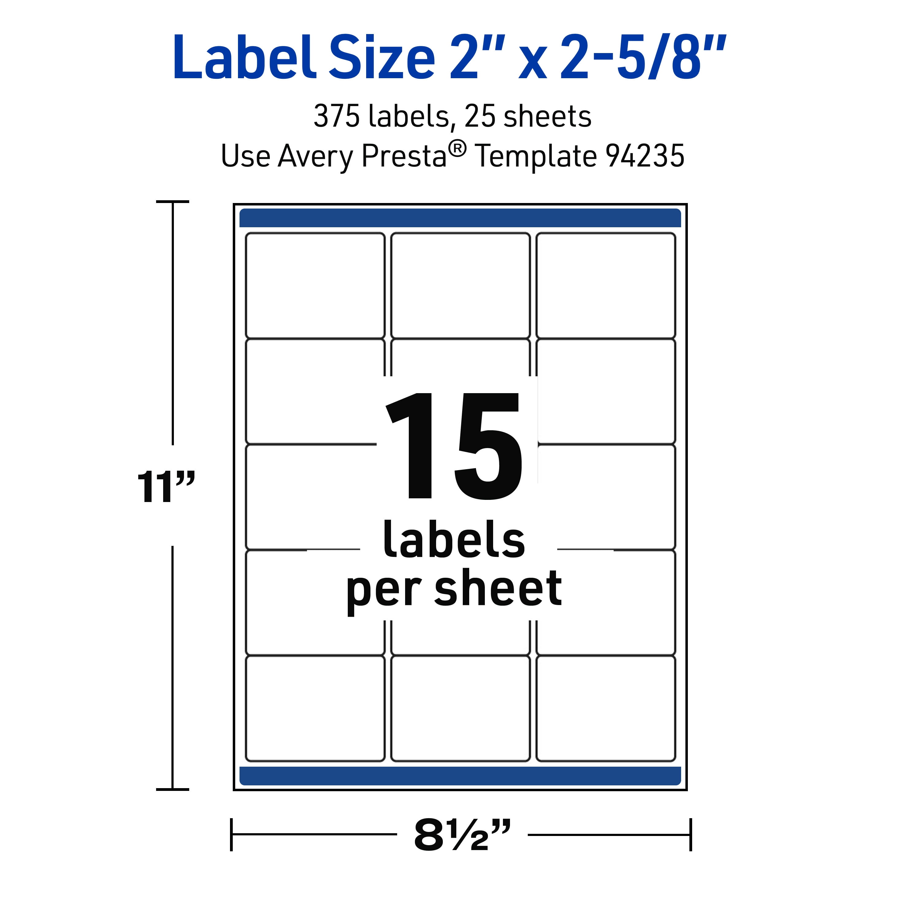 Avery Waterproof Rectangle Labels, 2" x 2-5/8", 375 Total