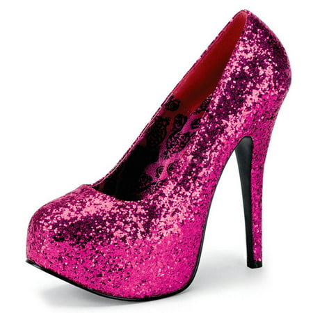 SummitFashions - Hot Pink Glitter Platform Pump WIDE WIDTH Heels with 5 ...
