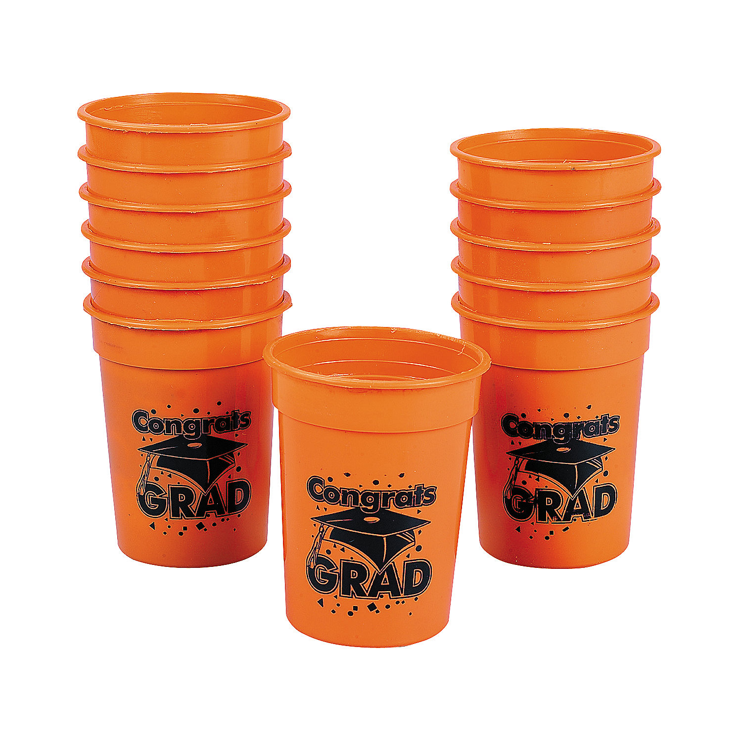 Orange "Congrats Grad" Plastic Cup Party Supplies 12 Pieces