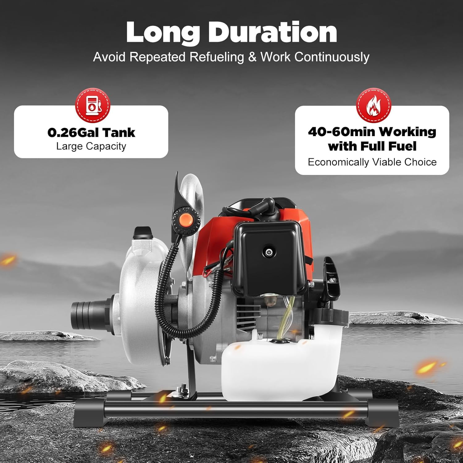 Miumaeov 2.3HP 2 Stroke Gas Gasoline Water Pump,1.5" Inch Petrol Water Transfer High Pressure Pump, 52CC Trash Pump 8500RPM Air Cooling Single-cylinder for Irrigation Pool