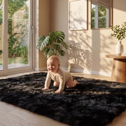 YEERSWAG Shag Area Rug, 5 x 8 ft Ultra Soft Fluffy Area Rug for Living Room Bedroom Indoor Carpet, Black