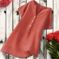 thumbnail image 5 of SDNall Summer Blouses for Women 2024 V-Neck Short Sleeve Loose Button Cotton and Linen Tunic Blouses & Button-Down Shirts (Orange, Sizes S-XXXXXL), 5 of 9