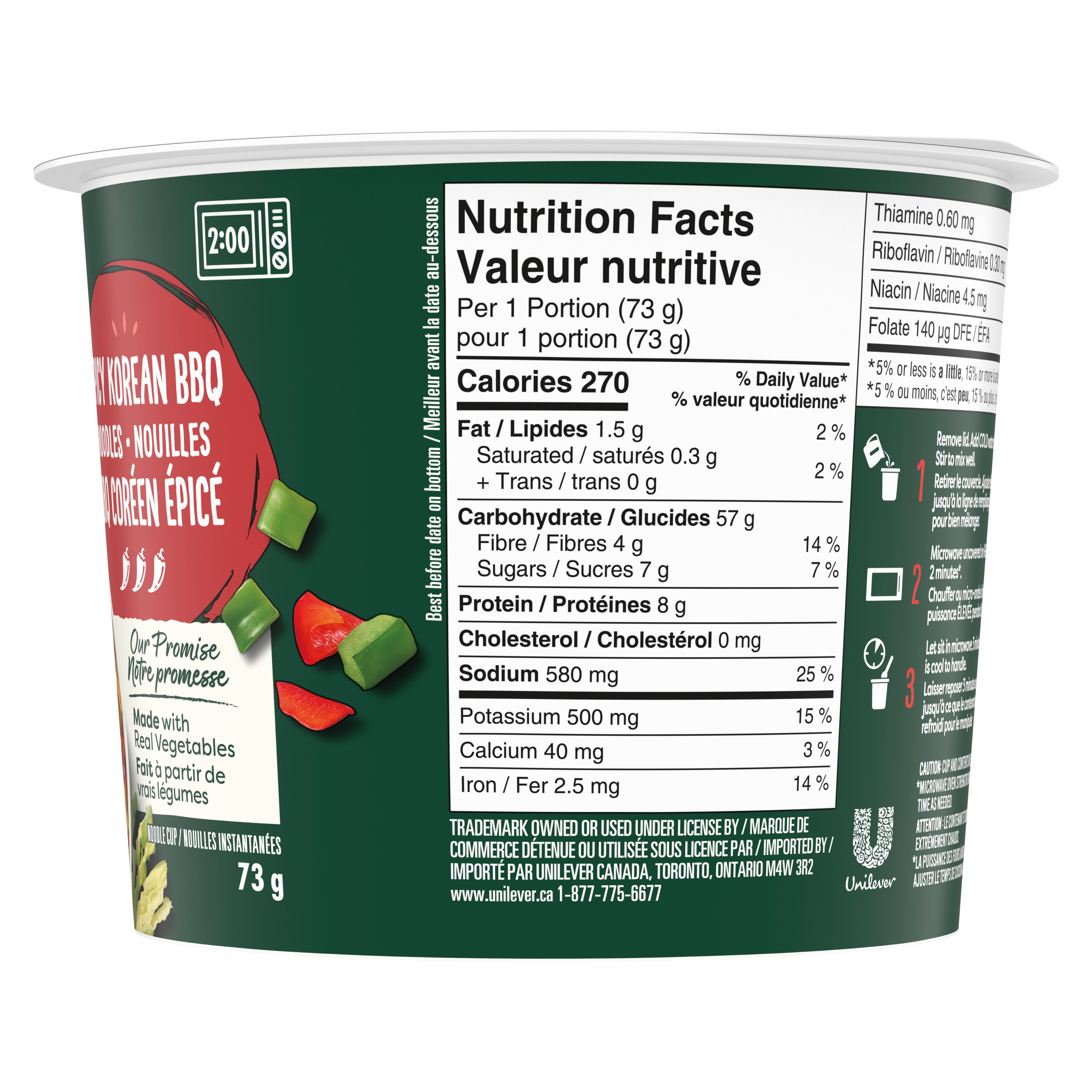 Bol de pâtes Nouilles style BBQ coréen épicé Knorr, fait de vrais légumes à 100 % et sans arômes ou agents de conservation artificiels, 73 g $3.47/73GR