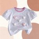 thumbnail image 5 of Blusas y camisas de manga corta con cuello redondo para niña, camiseta de verano con estampado de corazón tridimensional de manga corta, top holgado dulce de media manga para bebé, top de algodón para, 5 of 5
