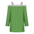 thumbnail image 4 of Lenpel Women's Cold Shoulder Tops Strap Long Sleeve Fleece Trim Christmas T Shirts Casual Loose Tee Blouses(Green,Medium), 4 of 5