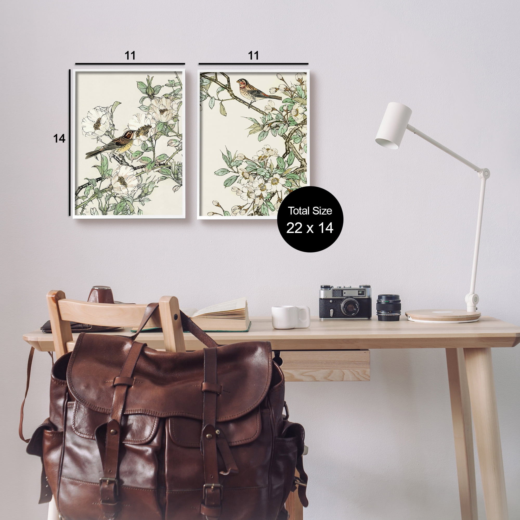 Stupell Industries Classic Sparrow on Blossoms Animals & Insects Painting White Framed Art Print Wall Art, 11 x 14, Set of 2