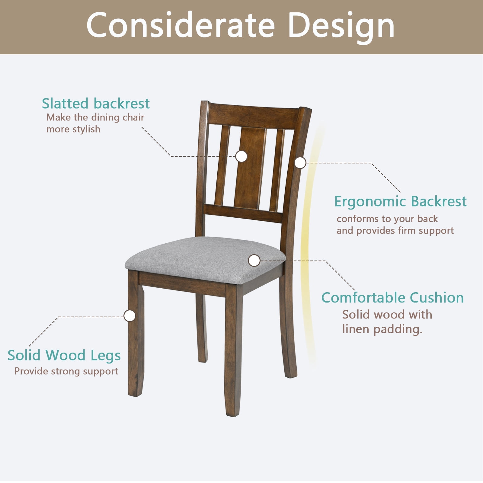MAYEERTY Wooden Dining Chairs Set of 4, Kitchen Chair with Padded Seat, Upholstered Side Chair for Dining Room, Living Room, Walnut