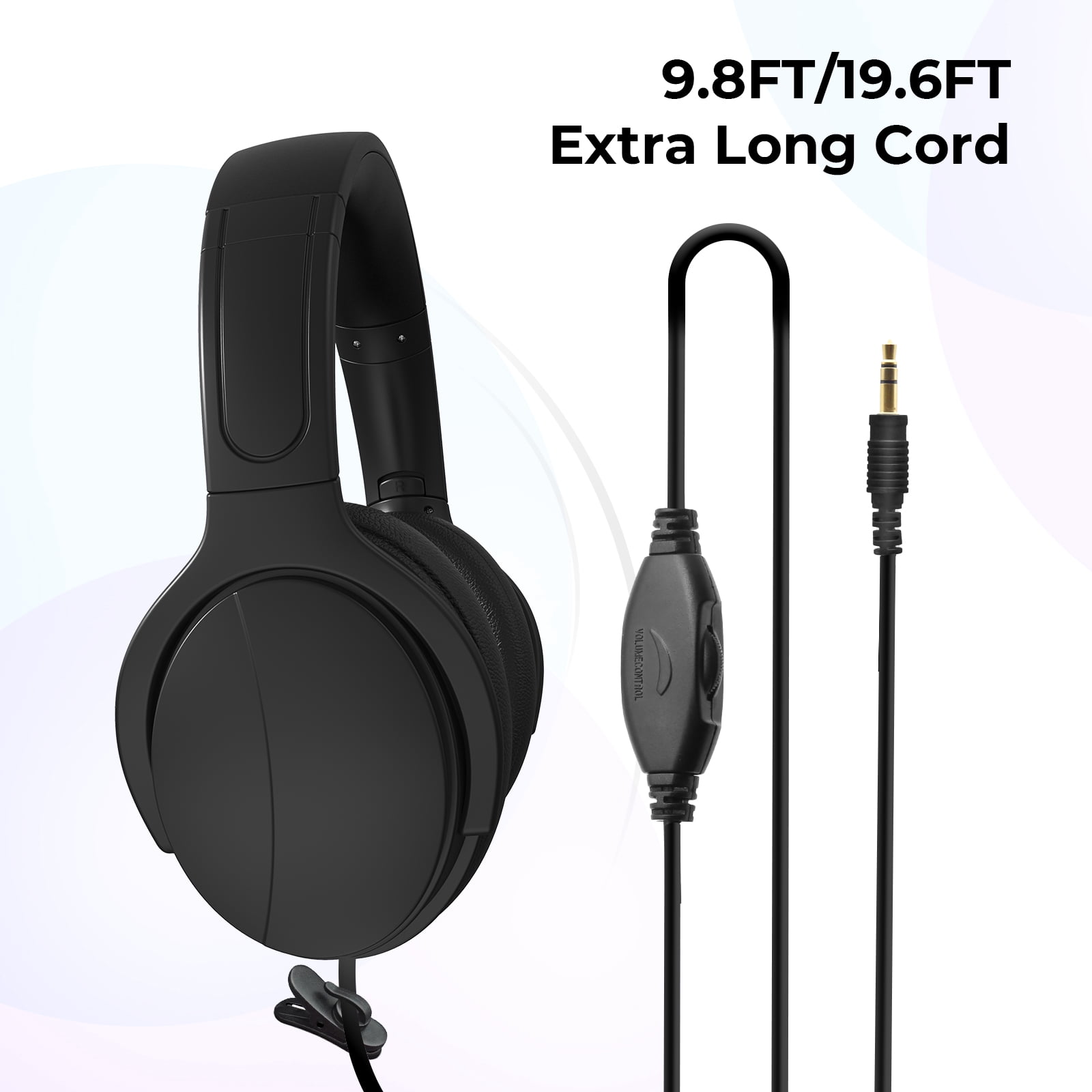 WMSZMSM Long Cord Wired Headphones for TV & PC, No Mic, Volume Control, 3.5mm AUX(9.8FT)