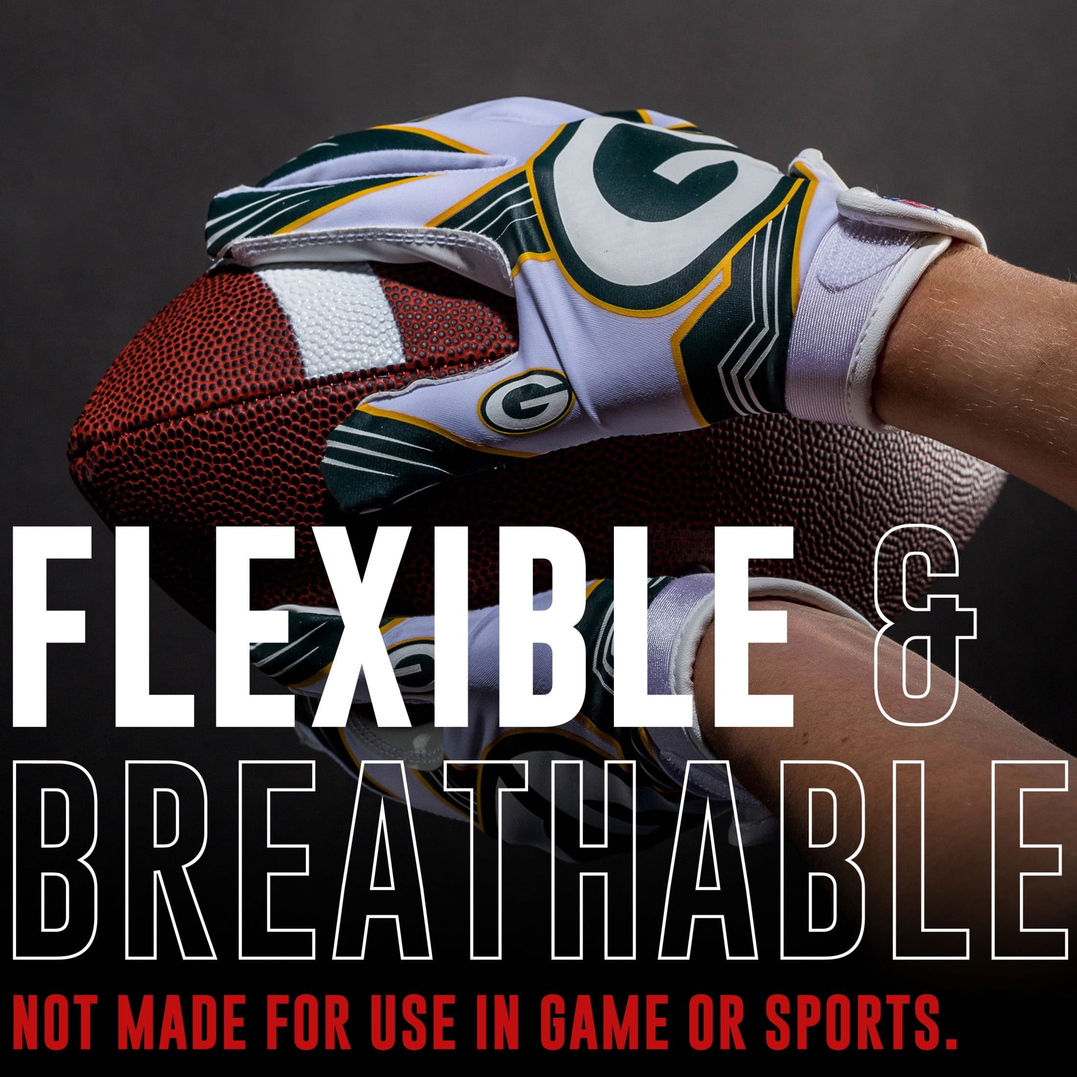 Franklin Sports Green Bay Packers Youth NFL Football Receiver Gloves - Official NFL Team Logos - Kids Football Gear + Accessories - Youth M/L Pair