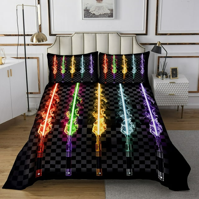 Erosebridal Neon Lightsaber King Size Bedspread Rectangle Geometric Coverlet Black