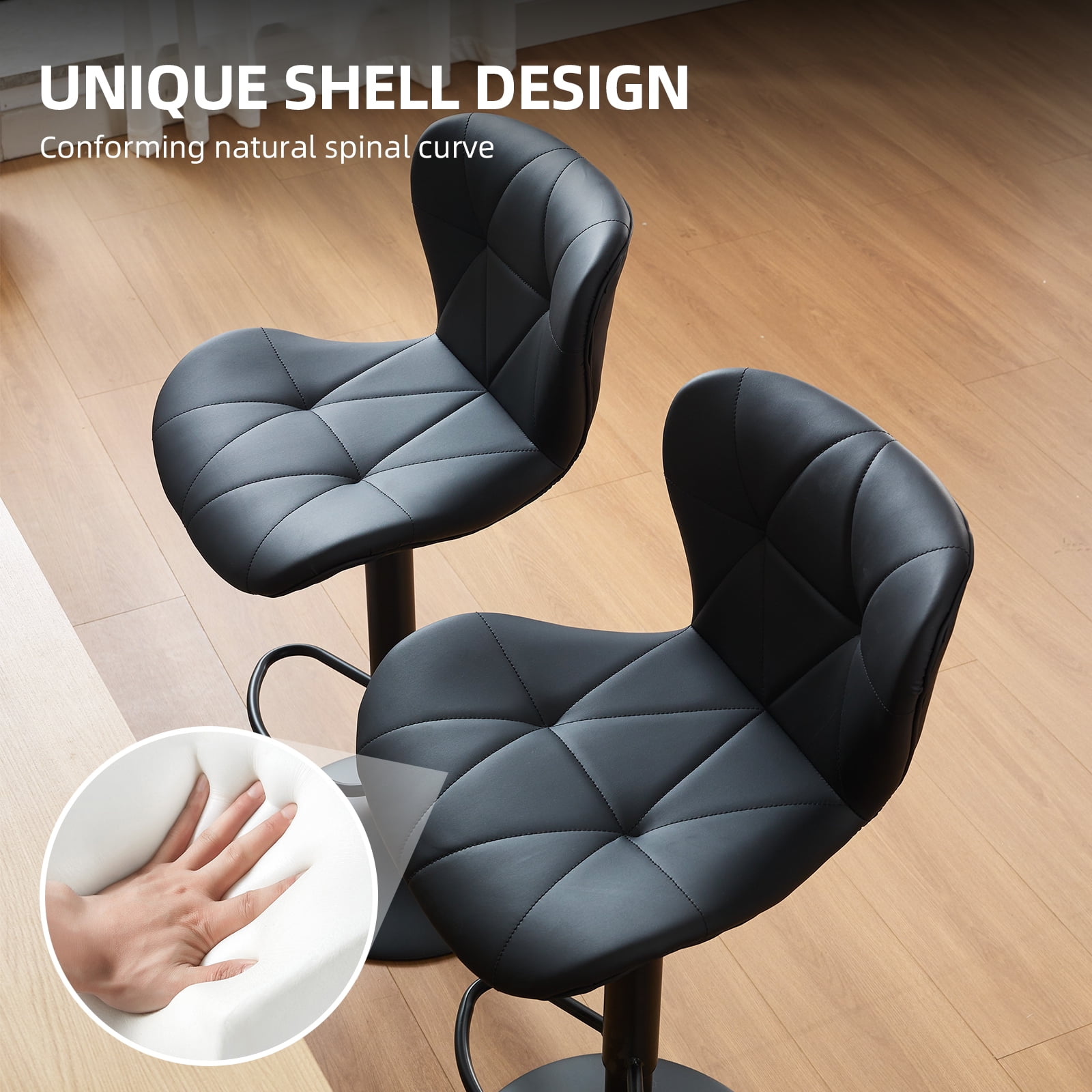 Restworld BarStools Set of 4, Adjustable Faux PU Leather Modern Armless Bar Chairs for Kitchen,Black