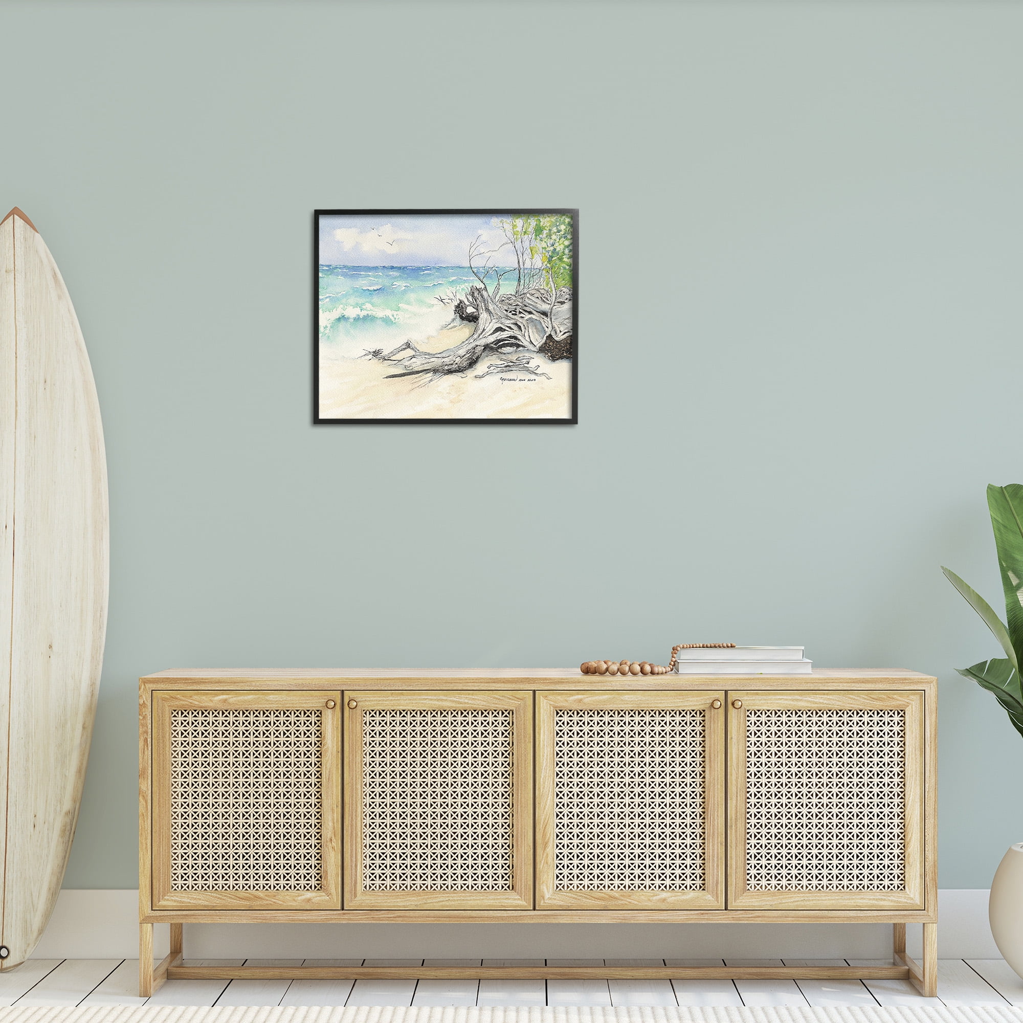 Stupell Industries Beach Driftwood Landscape Landscape Painting Black Framed Art Print Wall Art, 30 x 24