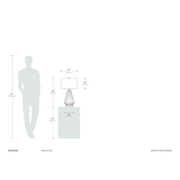 NOVA of California Concord Bone Porcelain Table Lamp - 28", White and Walnut, 4-Way Rotary Switch