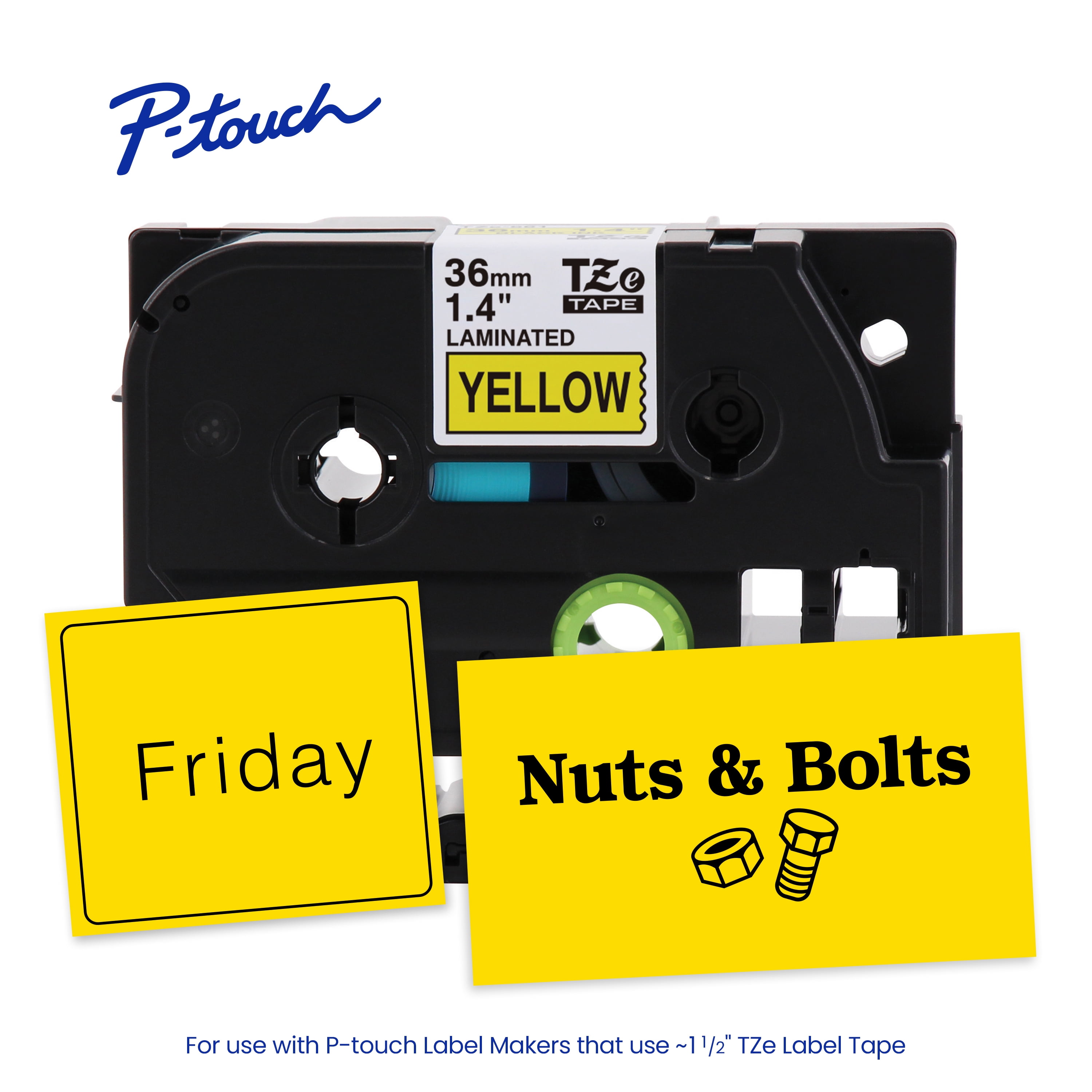 Brother P-touch TZeS661 Black Print on Yellow Label Tape, 1-1/2 in x 26.2 ft Strong Adhesive Laminated, 1-Piece